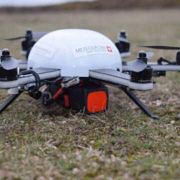 Close up of the Meteomatics Meteodrone weather drone in Jersey