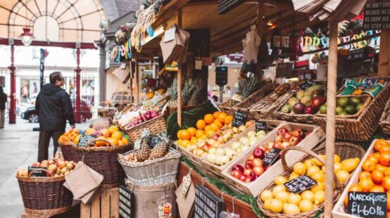 Fresh fruit and veg in market stall