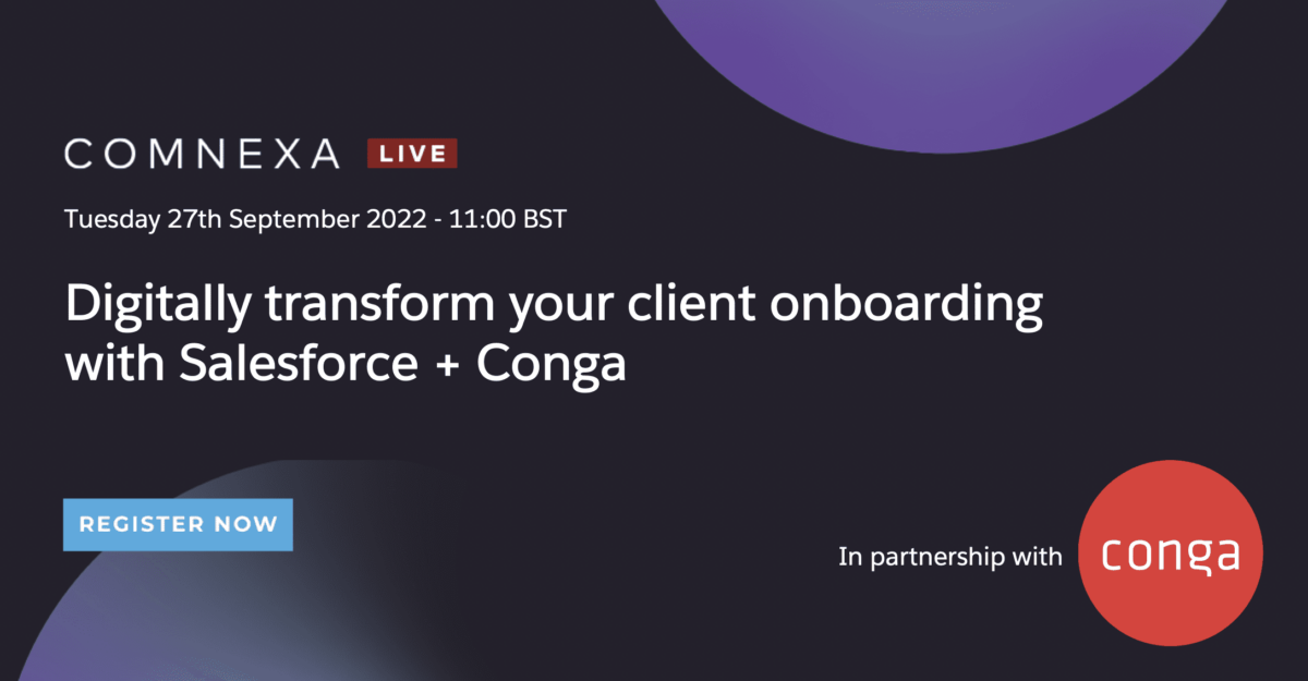 Comnexa Salesforce and Conga event banner for 27th September 2022