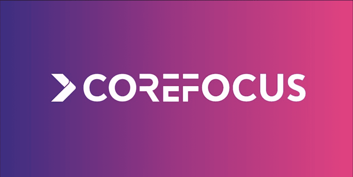 Corefocus logo against a purple to pink gradient background 
