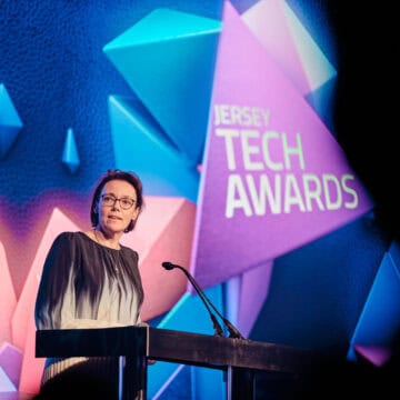 Rachel Harker speaking at the Digital Jersey Tech Awards 